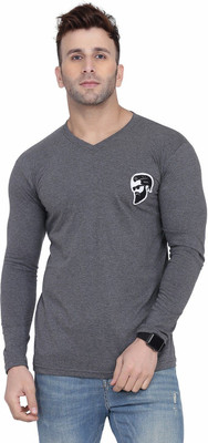 Lawful Casual Printed Men V Neck Grey T-Shirt