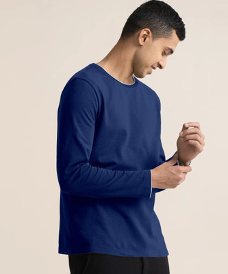 METRONAUT Self Design Men Round Neck Dark Blue T-Shirt