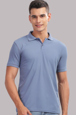 SPRADEX Solid Men Polo Neck Light Blue T-Shirt