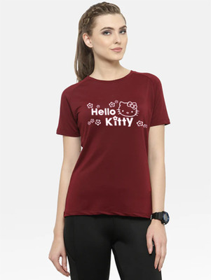 GLITO Printed Women Round Neck Maroon T-Shirt