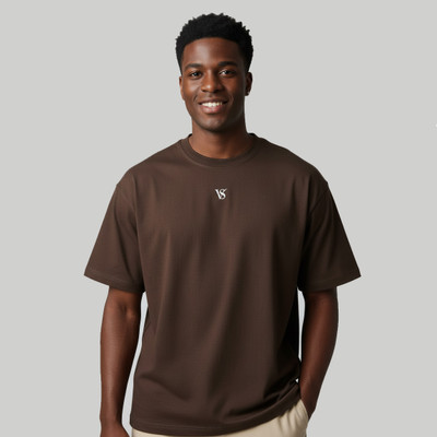 Valesto Solid Men Crew Neck Brown T-Shirt