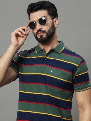 Azadembroidery Striped Men Polo Neck Multicolor T-Shirt