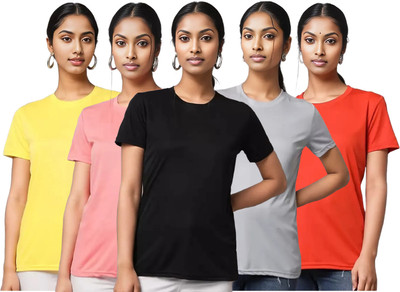 SM SHAYAM CREATION Solid Women Round Neck Multicolor T-Shirt