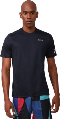 REEBOK Solid Men Round Neck Navy Blue T-Shirt