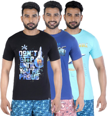 COLORS by Rupa Frontline Printed Men Round Neck Black, Dark Blue, Light Blue T-Shirt
