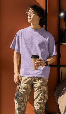 FIONAA TRENDZ Solid Men Round Neck Purple T-Shirt