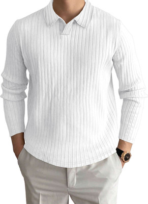 EyeBogler Solid Men Polo Neck White T-Shirt