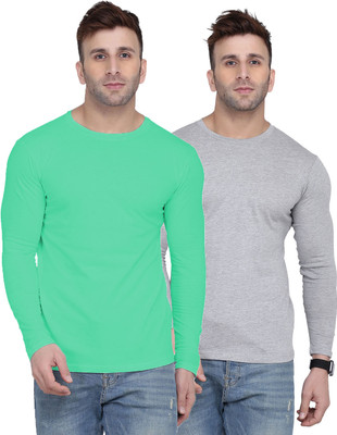 Kroptee Solid Men Round Neck Light Green, Grey T-Shirt