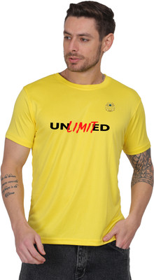 SOLBLOOMS Printed Men Round Neck Yellow T-Shirt