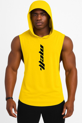 RMLKN Printed Men Hooded Neck Yellow T-Shirt