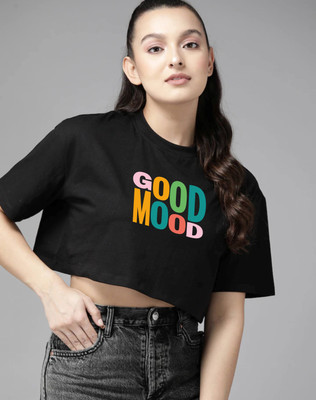 SPOWEARY Typography Women Round Neck Black T-Shirt