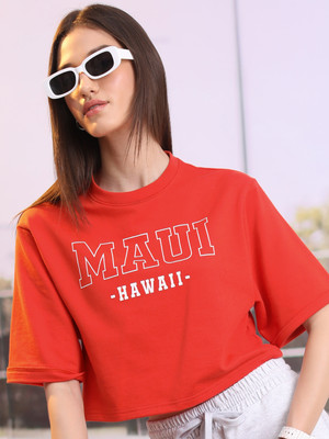 Tokyo Talkies Typography Women Round Neck Orange T-Shirt