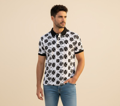 PlayfullVibes Printed Men Polo Neck Black, White T-Shirt
