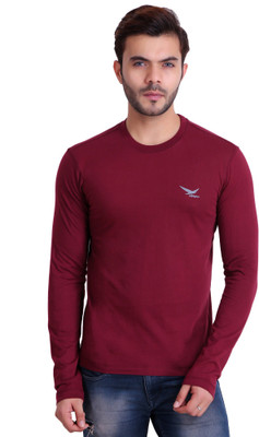 Hiflyers Self Design Men Round Neck Maroon T-Shirt