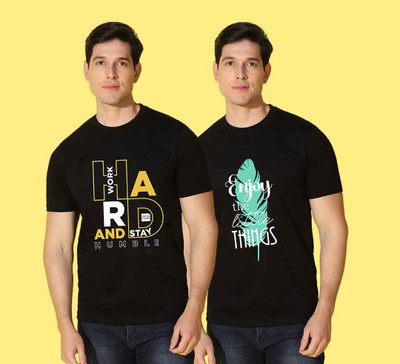 WOOSTRO Graphic Print Men Round Neck Black T-Shirt
