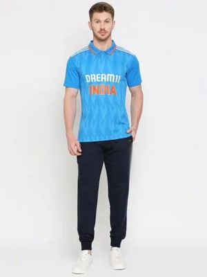 Smv Printed Men Polo Neck Blue T-Shirt