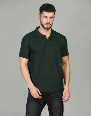 INKKR Solid Men Polo Neck Pink T-Shirt