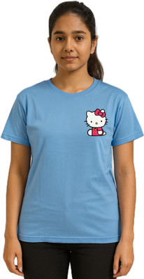 purycot Solid Women Round Neck Light Blue T-Shirt