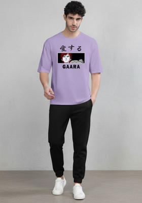 Clever Fox Graphic Print Men Round Neck Purple T-Shirt