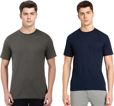 JOCKEY Solid Men Round Neck Dark Green, Dark Blue T-Shirt