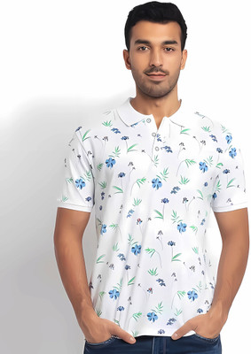 ALGARI CREATION Printed Men Polo Neck White T-Shirt