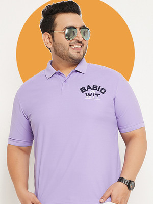 RENUOVO Embroidered Men Polo Neck Purple T-Shirt