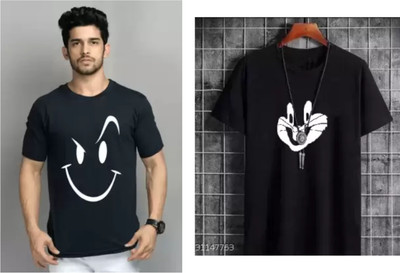 Glikae Graphic Print Men Round Neck Black T-Shirt