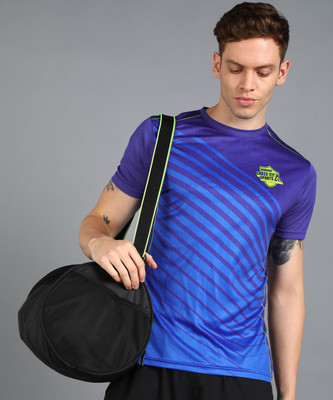 Adrenex Striped Men V Neck Blue T-Shirt