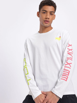 Glitchez Printed Men Round Neck White T-Shirt