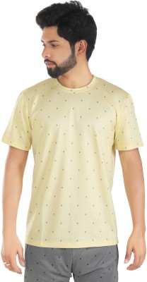 Veltick Printed Men Round Neck Yellow, Grey T-Shirt