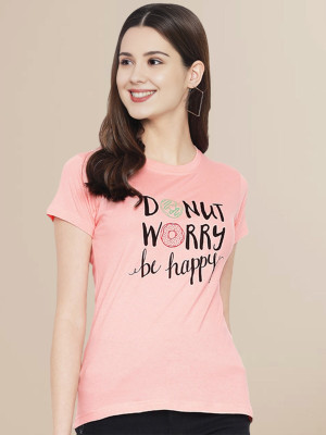 SZN Solid Women Round Neck Pink T-Shirt