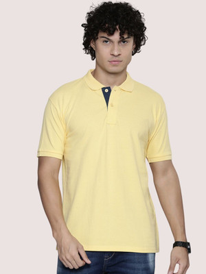TELOXY Solid Men Polo Neck Yellow T-Shirt