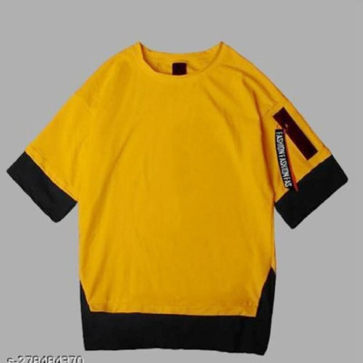 TARSHI Printed Men Round Neck Yellow T-Shirt