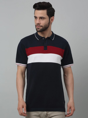 CANTABIL Colorblock Men Polo Neck Navy Blue T-Shirt