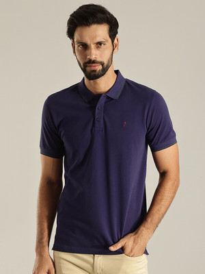 INDIAN TERRAIN Solid Men Polo Neck Blue T-Shirt