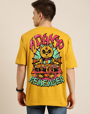 Clickwell Trend Printed Men Round Neck Yellow T-Shirt