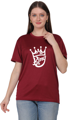 M A TRADERS Graphic Print Women Round Neck Maroon T-Shirt