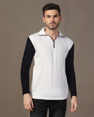 Lawful Casual Solid Men Polo Neck Black, White T-Shirt