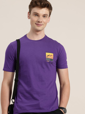 HERE&NOW Solid Men Round Neck Purple T-Shirt