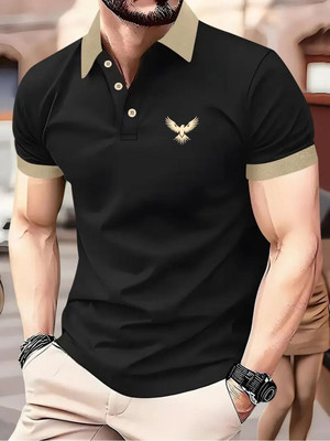 TrendsTalk Solid Men Polo Neck Black T-Shirt