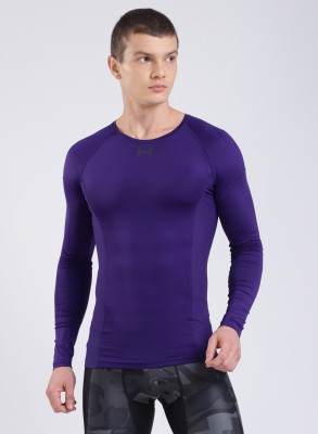 UNDER ARMOUR Solid Men Crew Neck Purple T-Shirt