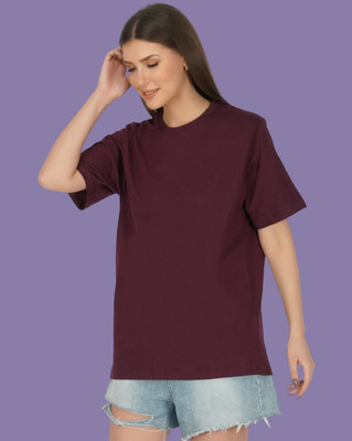DOGMAN Solid Women Round Neck Purple T-Shirt