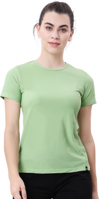 Lactra Solid Women Round Neck Light Green T-Shirt