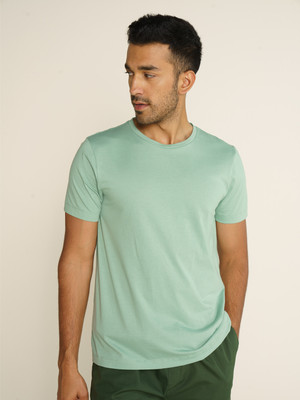 Damensch Solid Men Round Neck Light Green T-Shirt