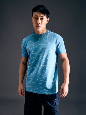 Pepe Jeans Geometric Print Men Round Neck Blue T-Shirt