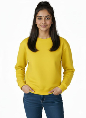 HOC Solid Women Round Neck Yellow T-Shirt
