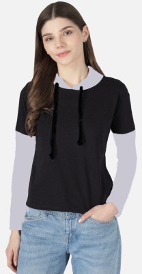 af collection Printed Women Hooded Neck Black T-Shirt