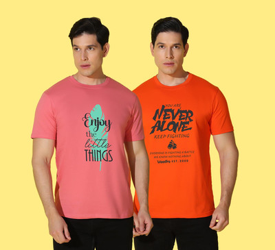 WOOSTRO Printed Men Round Neck Multicolor T-Shirt