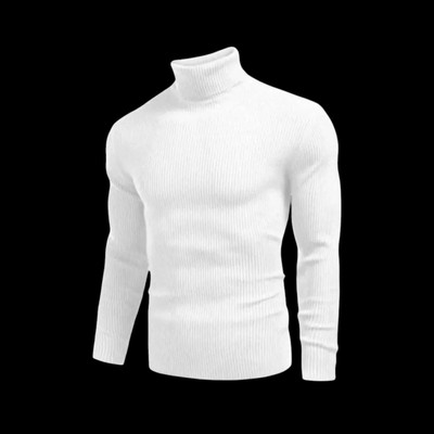 At Last Fashion Solid High Neck Casual Men White Sweater