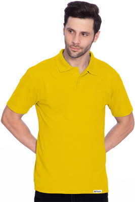 BTfash Solid Men Polo Neck Yellow T-Shirt